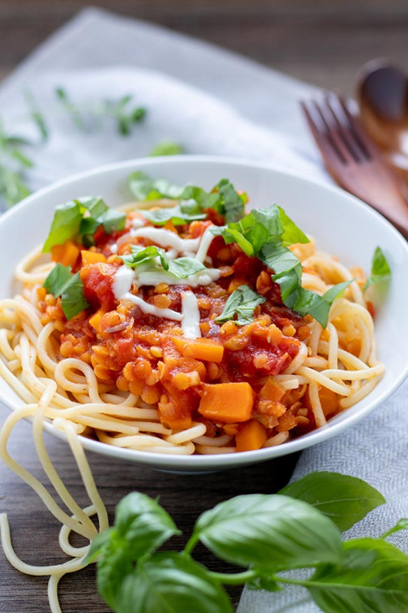 Schnelle Rote Linsen Bolognese Mit Pasta - Meinestube