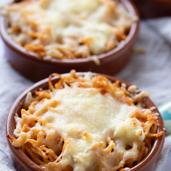 Spaghetti-Auflauf - vegetarisch, mit verstecktem Gemüse - Meinestube